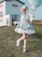 Blue Cute Sweet Magic Girl Long Sleeve Lolita Dress Princess OP Dress Blue Cute Sweet Magic Girl Long Sleeve Lolita Dress Princess OP Dress