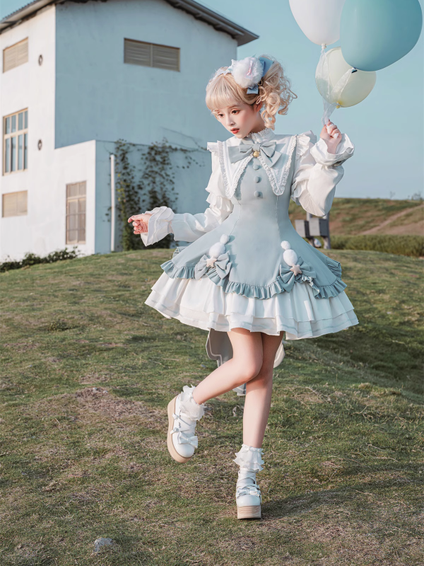 Blue Cute Sweet Magic Girl Long Sleeve Lolita Dress Princess OP Dress Blue Cute Sweet Magic Girl Long Sleeve Lolita Dress Princess OP Dress