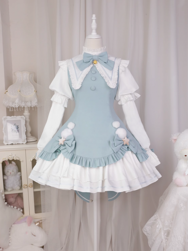 Blue Cute Sweet Magic Girl Long Sleeve Lolita Dress Princess OP Dress Blue Cute Sweet Magic Girl Long Sleeve Lolita Dress Princess OP Dress
