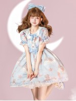 Blue Sweet and cute Star Wishing Bear Lolita Dress OP Blue Sweet and cute Star Wishing Bear Lolita Dress OP