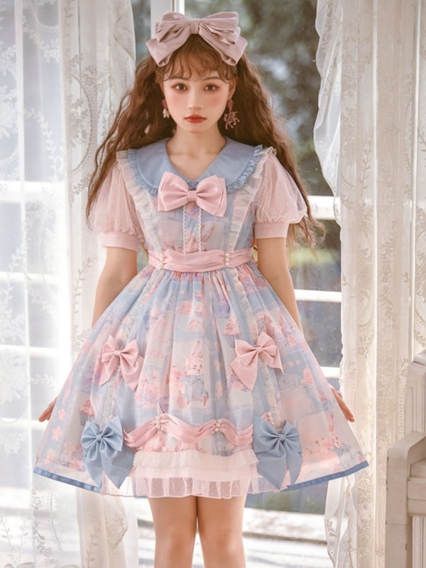 Pink Blue Sweet Cute Princess Dress Lolita Skirt OP Pink Blue Sweet Cute Princess Dress Lolita Skirt OP