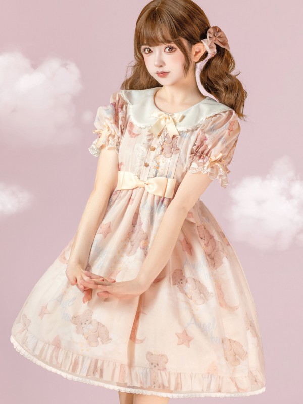 Pink Sweet and cute Star Wishing Bear Lolita dress OP Pink Sweet and cute Star Wishing Bear Lolita dress OP