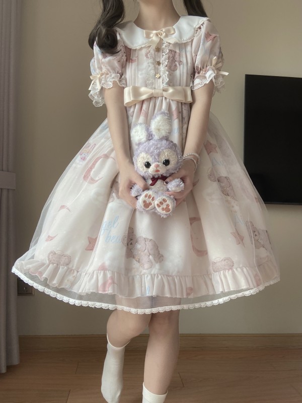 Pink Sweet and cute Star Wishing Bear Lolita dress OP Pink Sweet and cute Star Wishing Bear Lolita dress OP