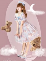 Blue Sweet and cute Star Wishing Bear Lolita Dress OP Blue Sweet and cute Star Wishing Bear Lolita Dress OP