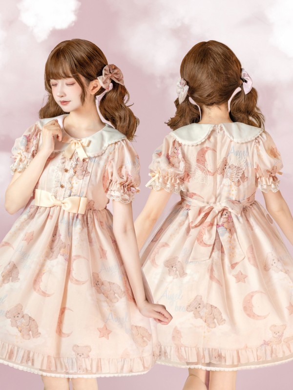Pink Sweet and cute Star Wishing Bear Lolita dress OP Pink Sweet and cute Star Wishing Bear Lolita dress OP