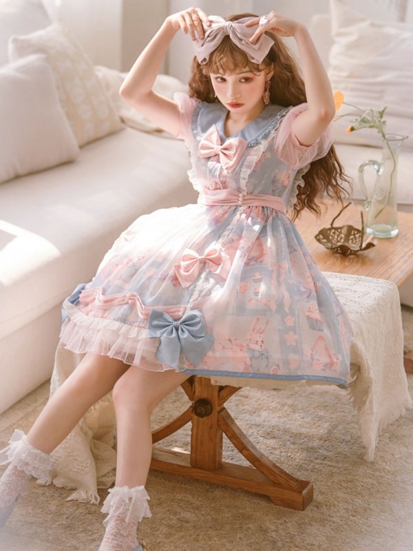 Pink Blue Sweet Cute Princess Dress Lolita Skirt OP Pink Blue Sweet Cute Princess Dress Lolita Skirt OP