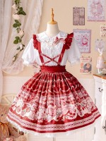 Sweet and Cute Bunny Strawberry Lolita Suspender Skirt SK Set Sweet and Cute Bunny Strawberry Lolita Suspender Skirt SK Set