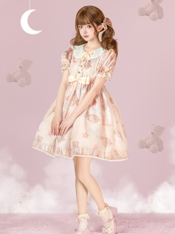 Pink Sweet and cute Star Wishing Bear Lolita dress OP Pink Sweet and cute Star Wishing Bear Lolita dress OP