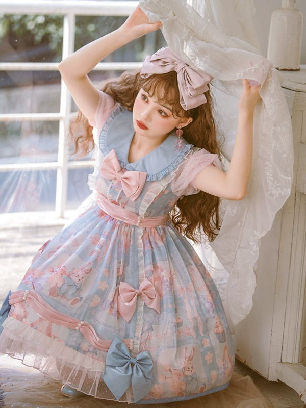 Pink Blue Sweet Cute Princess Dress Lolita Skirt OP Pink Blue Sweet Cute Princess Dress Lolita Skirt OP