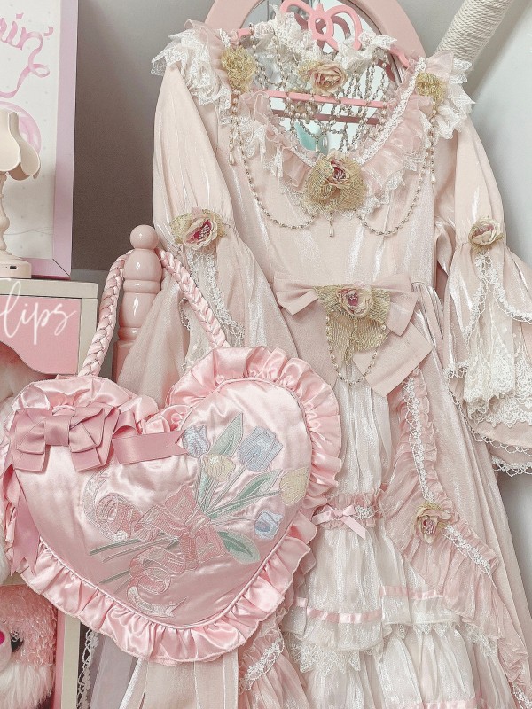 Sweet Bow Heart Bag Embroidery Hand-held Lolita Bag Sweet Bow Heart Bag Embroidery Hand-held Lolita Bag