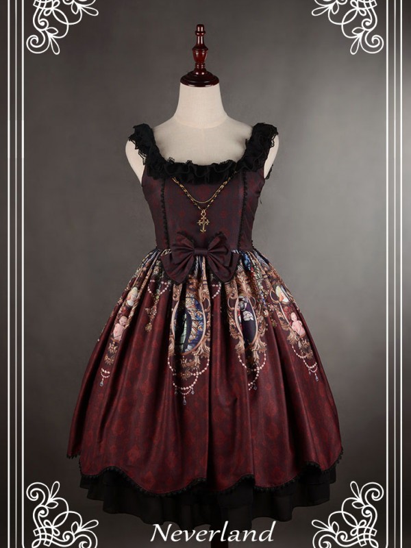 Sweet Vintage Lolita Madonna Cross Round Neck Jumperskirt suspender Dress