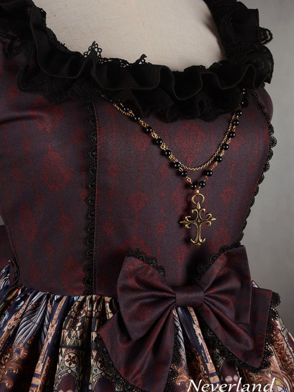 Sweet Vintage Lolita Madonna Cross Round Neck Jumperskirt suspender Dress