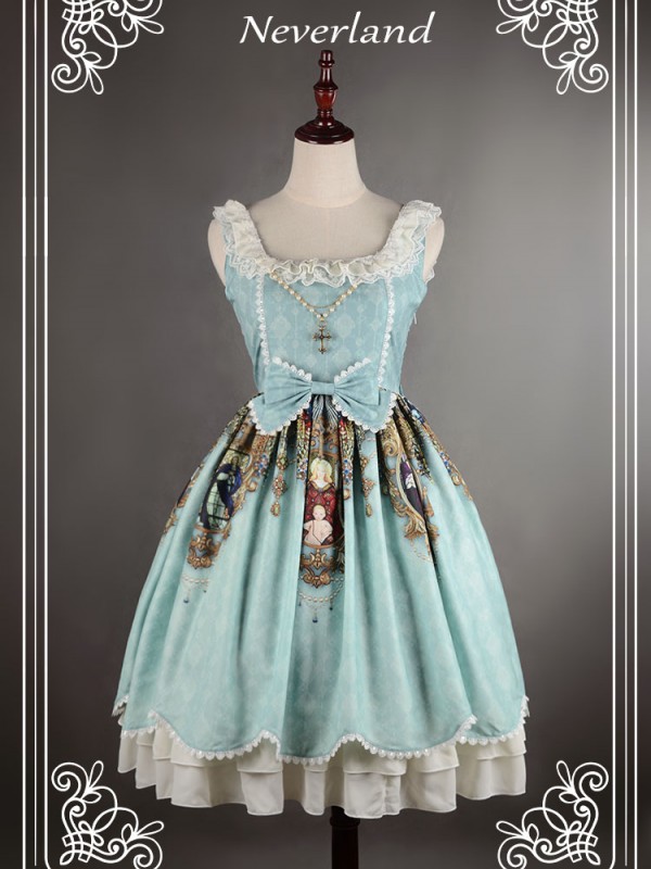 Sweet Vintage Lolita Madonna Cross Round Neck Jumperskirt suspender Dress