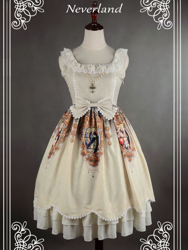 Sweet Vintage Lolita Madonna Cross Round Neck Jumperskirt suspender Dress