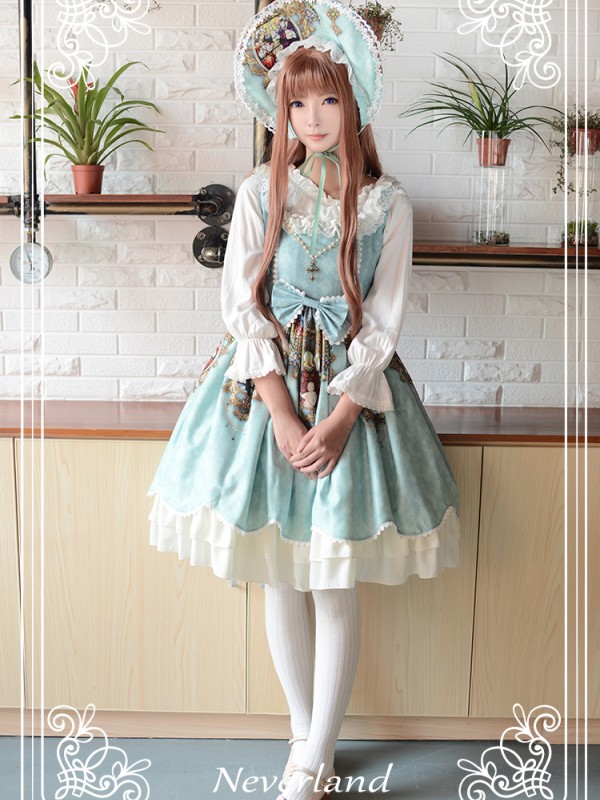 Sweet Vintage Lolita Madonna Cross Round Neck Jumperskirt suspender Dress