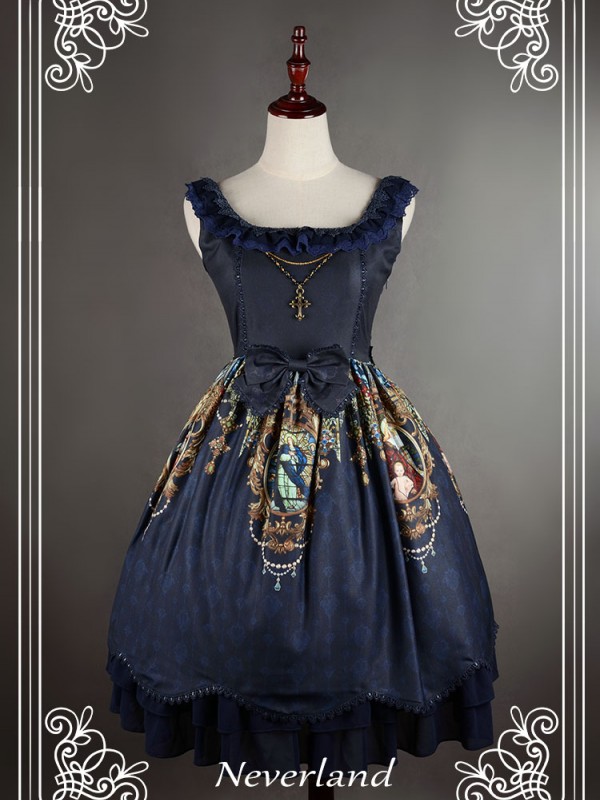 Sweet Vintage Lolita Madonna Cross Round Neck Jumperskirt suspender Dress