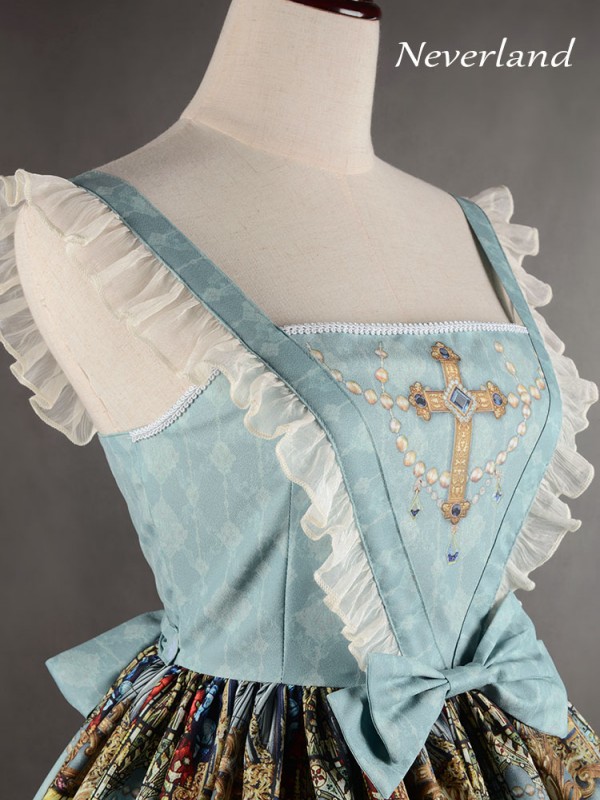 Vintage Madonna Cross Print V Waist Lolita Jumperskirt