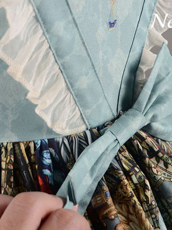 Vintage Madonna Cross Print V Waist Lolita Jumperskirt
