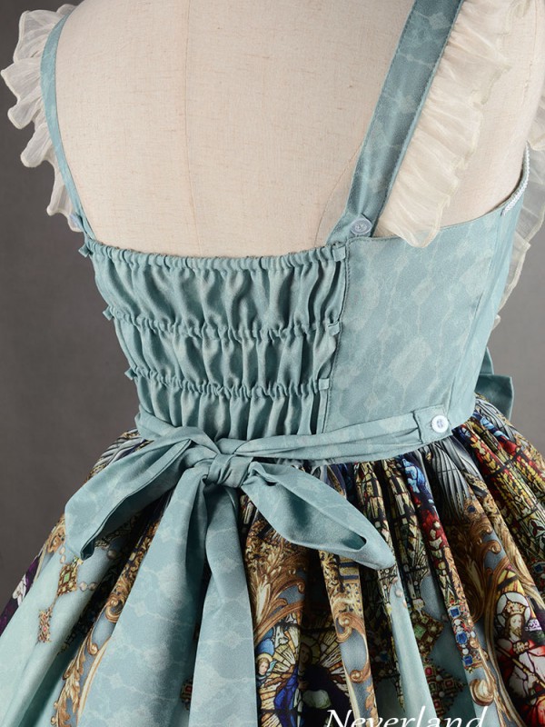 Vintage Madonna Cross Print V Waist Lolita Jumperskirt