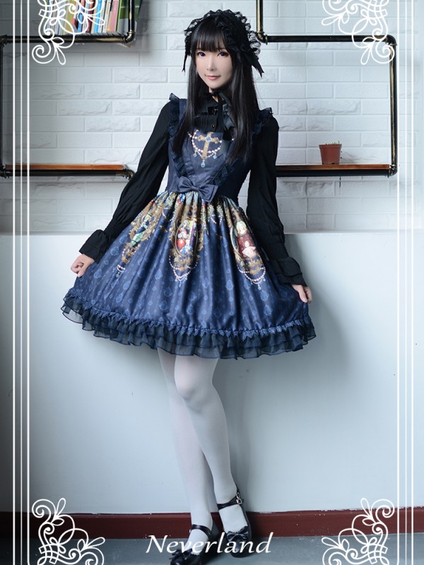 Vintage Madonna Cross Print V Waist Lolita Jumperskirt