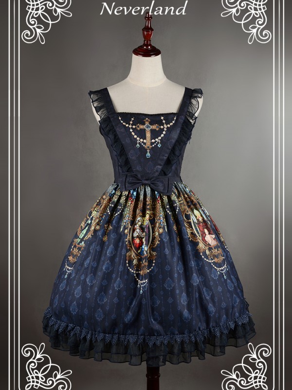 Vintage Madonna Cross Print V Waist Lolita Jumperskirt
