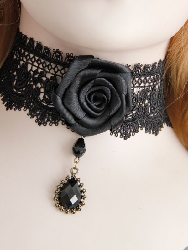 Man-made Diamond Pendant Vintage Lace Rose Choker Man-made Diamond Pendant Vintage Lace Rose Choker