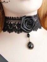 Man-made Diamond Pendant Vintage Lace Rose Choker Man-made Diamond Pendant Vintage Lace Rose Choker