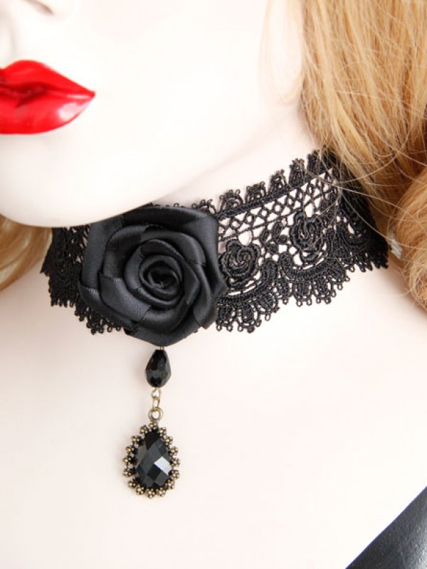 Man-made Diamond Pendant Vintage Lace Rose Choker Man-made Diamond Pendant Vintage Lace Rose Choker