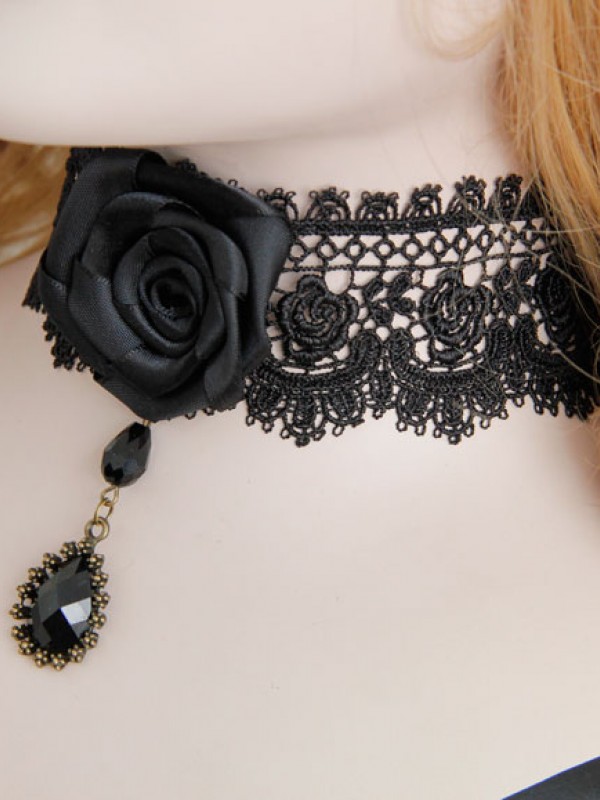 Man-made Diamond Pendant Vintage Lace Rose Choker Man-made Diamond Pendant Vintage Lace Rose Choker