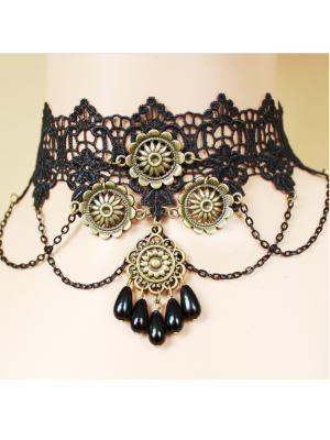 Man-made Peal Pendant Vintage Lace Choker