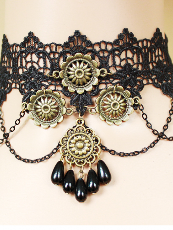 Man-made Peal Pendant Vintage Lace Choker Man-made Peal Pendant Vintage Lace Choker