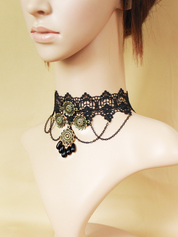 Man-made Peal Pendant Vintage Lace Choker Man-made Peal Pendant Vintage Lace Choker