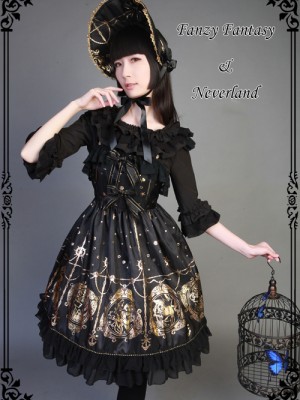 Vintage Prints Mermaid Song Ruffle Sleeve Lolita Jumperskirt