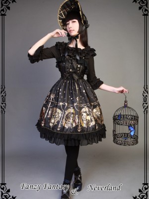 Vintage Prints Mermaid Song Ruffle Sleeve Lolita Jumperskirt