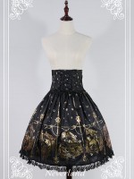 Gold Vintage Print Mermaid Song High-waisted Lolita Fishbone Skirt Gold Vintage Print Mermaid Song High-waisted Lolita Fishbone Skirt