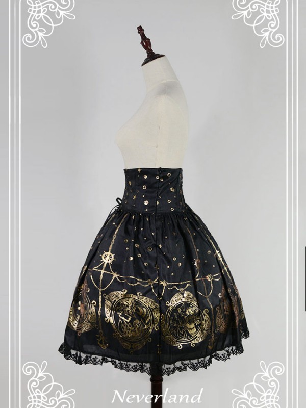 Gold Vintage Print Mermaid Song High-waisted Lolita Fishbone Skirt Gold Vintage Print Mermaid Song High-waisted Lolita Fishbone Skirt