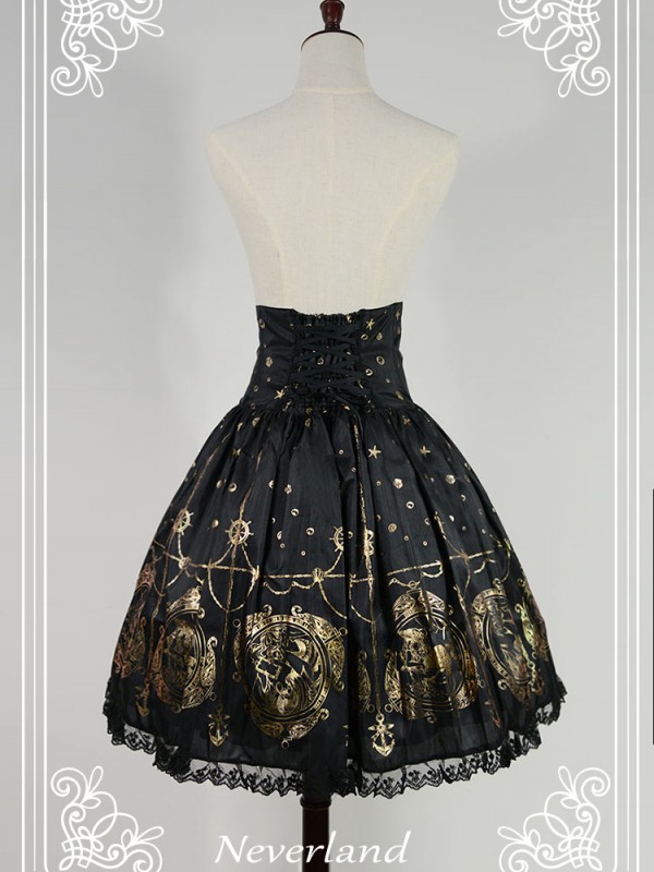 Gold Vintage Print Mermaid Song High-waisted Lolita Fishbone Skirt Gold Vintage Print Mermaid Song High-waisted Lolita Fishbone Skirt