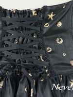 Gold Vintage Print Mermaid Song High-waisted Lolita Fishbone Skirt Gold Vintage Print Mermaid Song High-waisted Lolita Fishbone Skirt