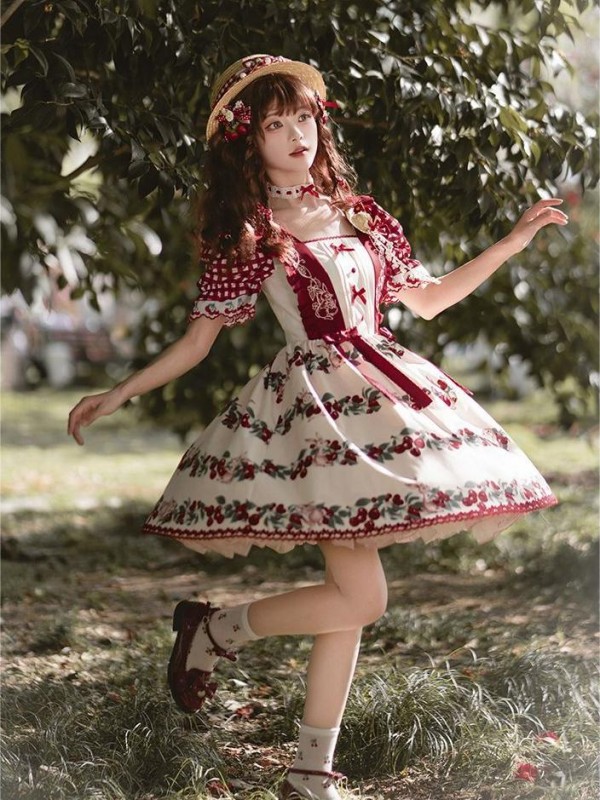 【Midsummer Orchard】~lolita Onepiece~Cherry Bunny Printed Skirt~Summer model 【Midsummer Orchard】~lolita Onepiece~Cherry Bunny Printed Skirt~Summer model