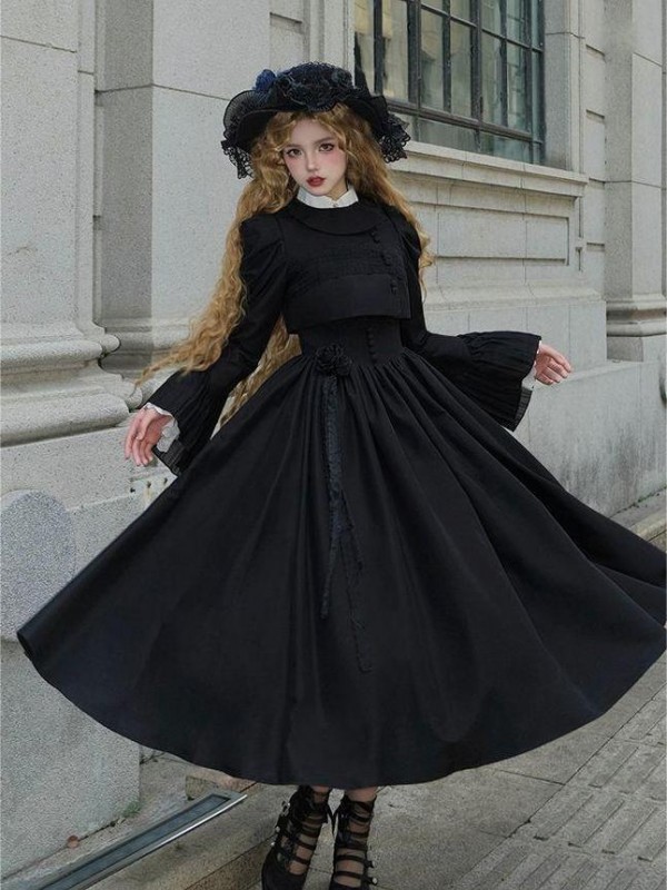 【Night Traveling】~lolita Jumperskirt~Black Coat/Long model/Short model 【Night Traveling】~lolita Jumperskirt~Black Coat/Long model/Short model