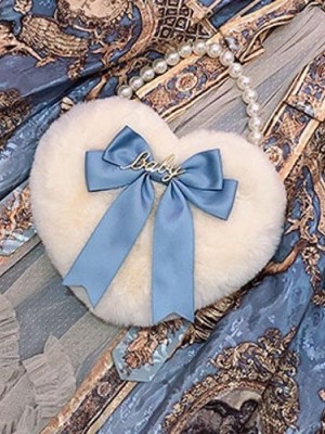 Peach Heart Pearl Chain Bow Plush Straddle Bag