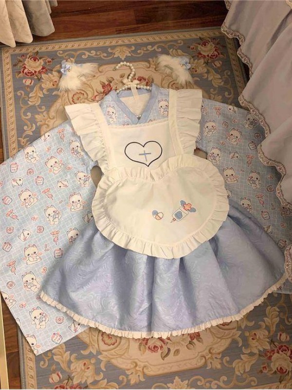 【Pray cat】~Lolita~Japanese-style Long and short Maid dress 【Pray cat】~Lolita~Japanese-style Long and short Maid dress