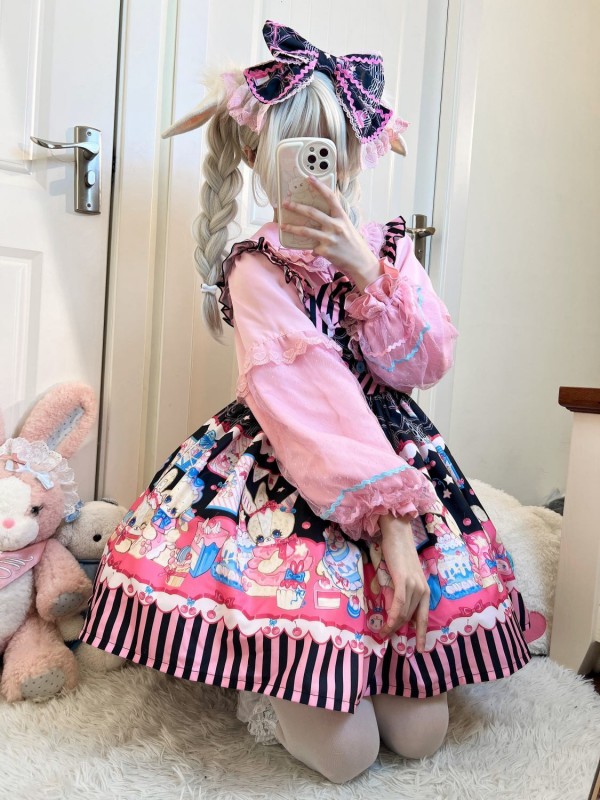 【Rabbit dessert】~lolita~Sleeveless dress~Black&pink 【Rabbit dessert】~lolita~Sleeveless dress~Black&pink
