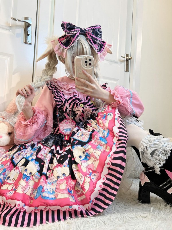 【Rabbit dessert】~lolita~Sleeveless dress~Black&pink 【Rabbit dessert】~lolita~Sleeveless dress~Black&pink
