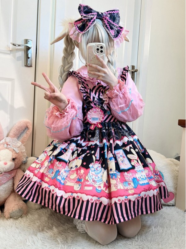 【Rabbit dessert】~lolita~Sleeveless dress~Black&pink 【Rabbit dessert】~lolita~Sleeveless dress~Black&pink