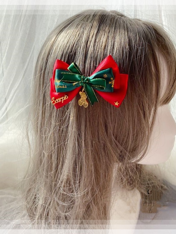 Red Bow Hair Clip with A Bear Pendant Red Bow Hair Clip with A Bear Pendant