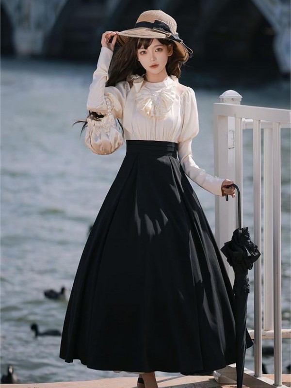 【Rome Holiday】~lolita~Long sleeve Big hemline ONE-PIECE~Spring models 【Rome Holiday】~lolita~Long sleeve Big hemline ONE-PIECE~Spring models