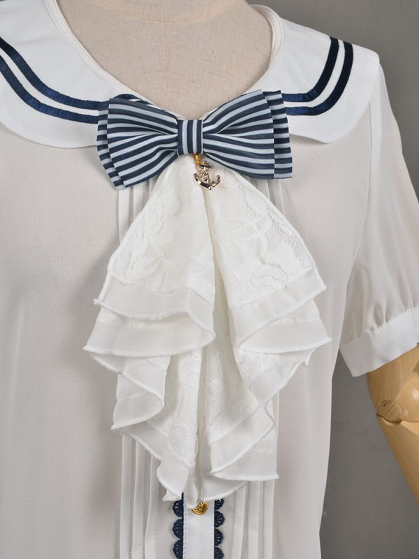 Sailor Collar Chiffon Short Sleeve Blouse 