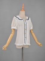 Sailor Collar Chiffon Short Sleeve Blouse 