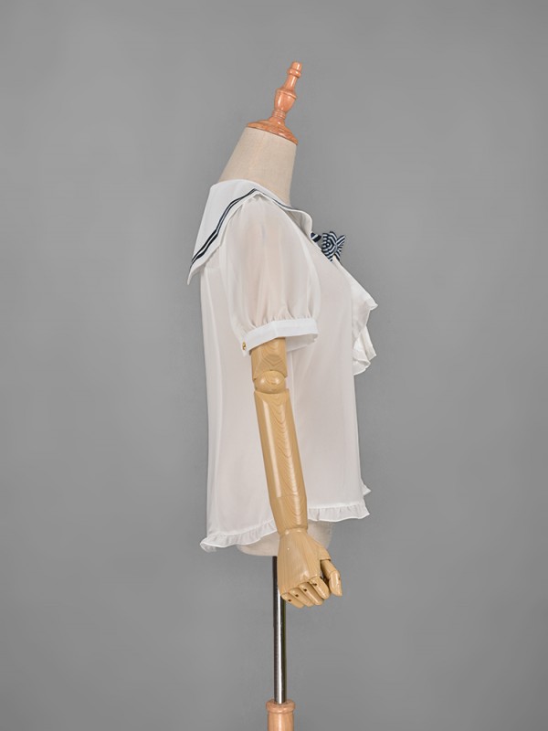Sailor Collar Chiffon Short Sleeve Blouse 